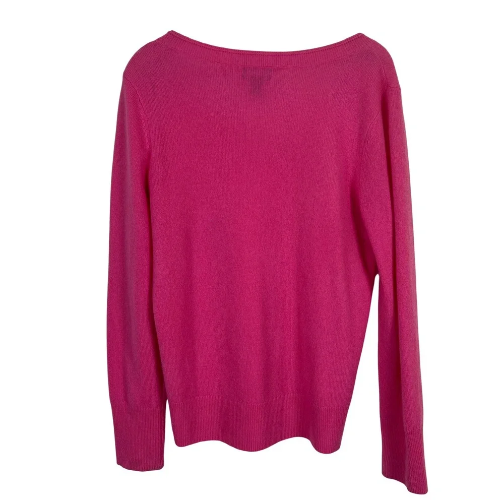 Halogen Womens 100% Cashmere V-Neck Sweater Hot Pink Long Sleeve Size Medium